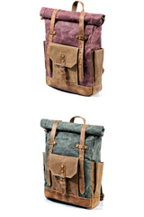 Cool Canvas Leather Mens Large Waterproof Travel Backpack Green Computer Hiking Backpack for Men - iwalletsmen