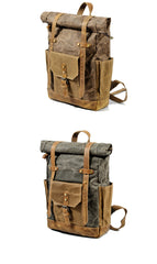 Cool Canvas Leather Mens Large Waterproof Travel Backpack Green Computer Hiking Backpack for Men - iwalletsmen