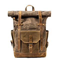 Cool Canvas Leather Mens Large Waterproof Travel Backpack Green Computer Hiking Backpack for Men - iwalletsmen