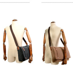 Cool Casual Canvas Womens Mens Side Bag 14'' Shoulder Bag Khaki Messenger Bag For Men - iwalletsmen