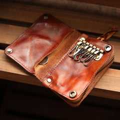 Cool Black Leather Mens billfold Key Wallet Bifold Brown Small Key Wallet Key Holder For Men - iwalletsmen