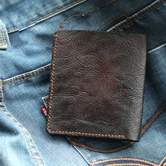 Handmade Dark Coffee Leather Mens Vertical Small Wallet Cool billfold Wallet Bifold Slim Wallet For Men - iwalletsmen
