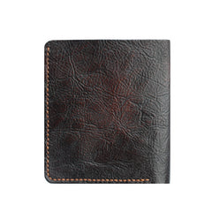 Handmade Dark Coffee Leather Mens Vertical Small Wallet Cool billfold Wallet Bifold Slim Wallet For Men - iwalletsmen