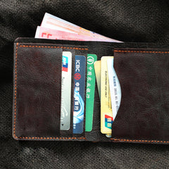 Handmade Dark Coffee Leather Mens Vertical Small Wallet Cool billfold Wallet Bifold Slim Wallet For Men - iwalletsmen