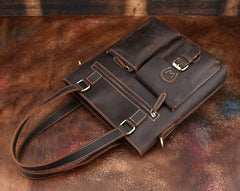 Cool Black Coffee Leather Tote Work Bag Handbag Briefcase Shoulder Bag For Men - iwalletsmen