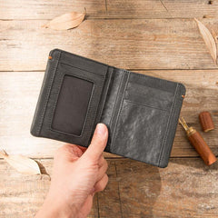 Cool Brown Leather Mens Small Wallets Bifold Black Vintage Slim billfold Wallet for Men - iwalletsmen