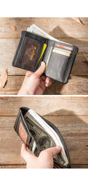 Cool Brown Leather Mens Small Wallets Bifold Black Vintage Slim billfold Wallet for Men - iwalletsmen