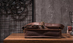 Cool Coffee Leather Mens Briefcase 14inch Laptop Bag Work Handbag Business Bag for Men - iwalletsmen