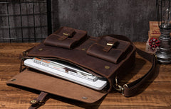 Cool Coffee Leather Mens Briefcase 14inch Laptop Bag Work Handbag Business Bag for Men - iwalletsmen