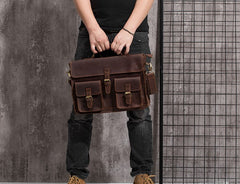 Cool Coffee Leather Mens Briefcase 14inch Laptop Bag Work Handbag Business Bag for Men - iwalletsmen