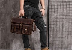 Cool Coffee Leather Mens Briefcase 14inch Laptop Bag Work Handbag Business Bag for Men - iwalletsmen