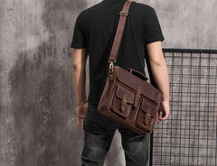Cool Coffee Leather Mens Briefcase 14inch Laptop Bag Work Handbag Business Bag for Men - iwalletsmen