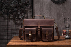 Cool Coffee Leather Mens Briefcase 14inch Laptop Bag Work Handbag Business Bag for Men - iwalletsmen