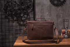 Cool Coffee Leather Mens Briefcase 14inch Laptop Bag Work Handbag Business Bag for Men - iwalletsmen