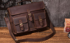 Cool Coffee Leather Mens Briefcase 14inch Laptop Bag Work Handbag Business Bag for Men - iwalletsmen