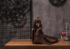 Cool Coffee Leather Mens Briefcase 14inch Laptop Bag Work Handbag Business Bag for Men - iwalletsmen