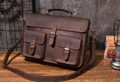 Cool Coffee Leather Mens Briefcase 14inch Laptop Bag Work Handbag Business Bag for Men - iwalletsmen