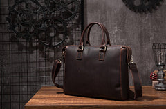 Cool Coffee Leather Mens Briefcase 15inch Laptop Bag Work Handbag Business Bag for Men - iwalletsmen