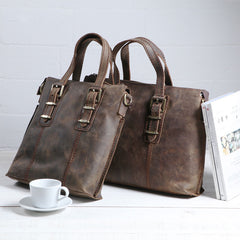 Cool Coffee Leather Mens Briefcase Work Bag Laptop Bag Business Bag for Men - iwalletsmen