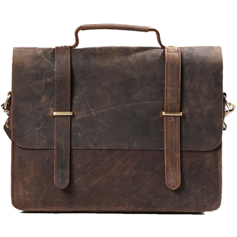 Cool Coffee Leather Mens Briefcase Work Shoulder Bag Laptop Bag Business Bag for Men - iwalletsmen