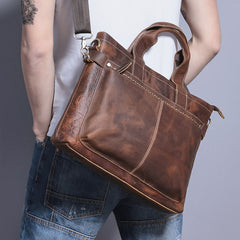 Cool Coffee Leather Mens Briefcases Work Bag Laptop Bag Business Bag for Men - iwalletsmen