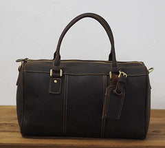 Cool Coffee Leather Mens Weekender Bags Vintage Travel Bags Duffle Bag for Men - iwalletsmen