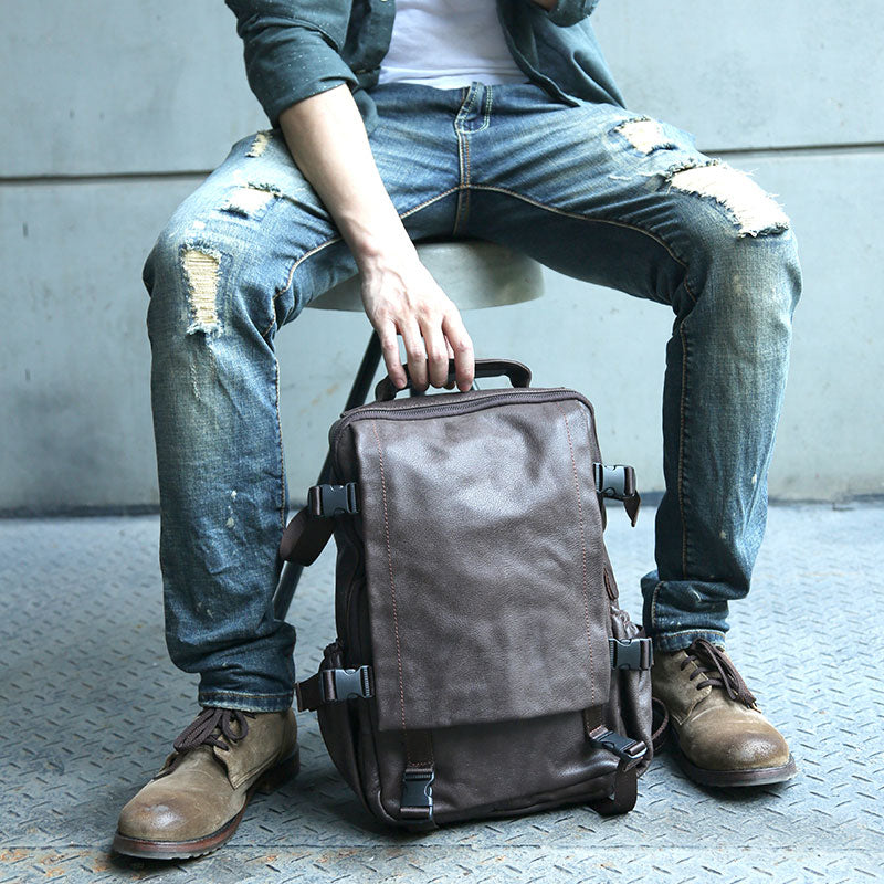 Cool Coffee Mens Leather Backpack Travel Backpacks Laptop Backpack for – iwalletsmen