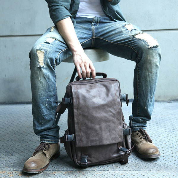 Cool Coffee Mens Leather Backpack Travel Backpacks Laptop Backpack for men - iwalletsmen