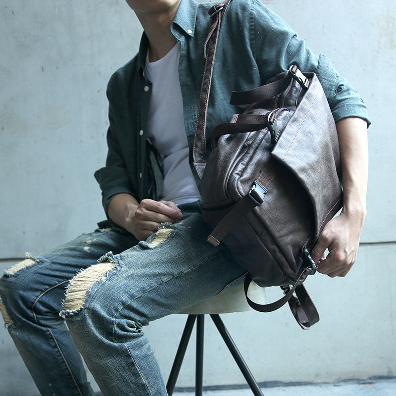 Cool Coffee Mens Leather Backpack Travel Backpacks Laptop Backpack for men - iwalletsmen