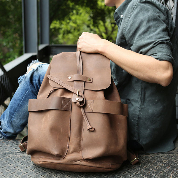 Cool Coffee Mens Leather Backpack Travel Backpacks Laptop Backpacks for men - iwalletsmen