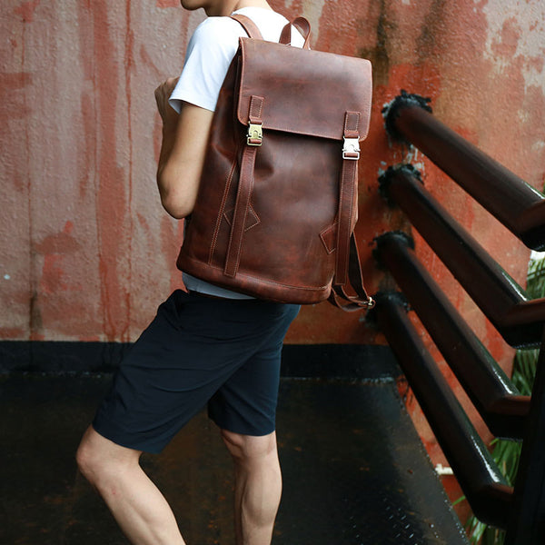 Cool Coffee Mens Leather Backpacks Travel Backpacks Laptop Backpack for men - iwalletsmen