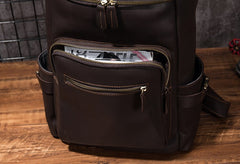 Cool Coffee Mens Leather Hiking Backpack Travel Backpack Leather Backpack for Men - iwalletsmen