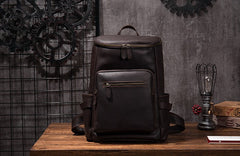 Cool Coffee Mens Leather Hiking Backpack Travel Backpack Leather Backpack for Men - iwalletsmen