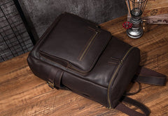 Cool Coffee Mens Leather Hiking Backpack Travel Backpack Leather Backpack for Men - iwalletsmen