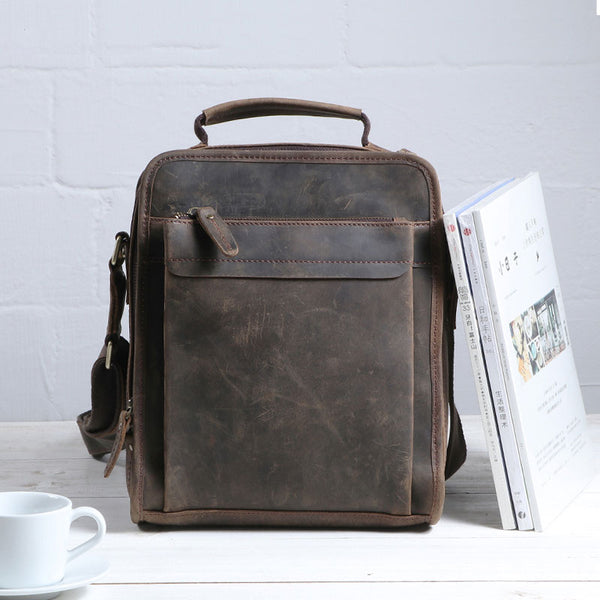 Cool Coffee Vintage Leather Mens Messenger Bags Shoulder Bag for Men - iwalletsmen