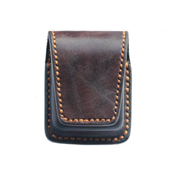 Cool Dark Brown Handmade Leather Mens Standard Zippo Lighter Case With Belt Loop Lighter Holders For Men - iwalletsmen