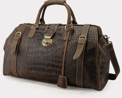 Cool Dark Brown Leather Men Alligator Pattern Doctor Bag Travel Bags Weekender Bags For Men - iwalletsmen