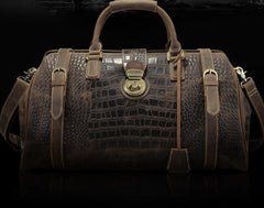 Cool Dark Brown Leather Men Alligator Pattern Doctor Bag Travel Bags Weekender Bags For Men - iwalletsmen