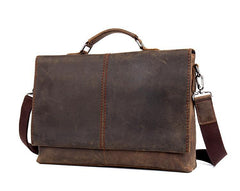 Vintage Dark Brown Leather Mens 15 inches Briefcase Laptop Bag Business Side Bags Work Bag for Men - iwalletsmen