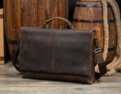 Vintage Dark Brown Leather Mens 15 inches Briefcase Laptop Bag Business Side Bags Work Bag for Men - iwalletsmen