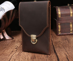 Cool Dark Brown Leather Mens Belt Pouch Mini Waist Bag Belt Bags For Men - iwalletsmen