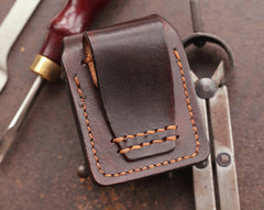 Cool Dark Brown Leather Mens Holster Zippo Lighter Case Standard Zippo Lighter Holder For Men - iwalletsmen