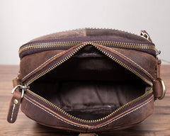 Coffee Leather Mens Small Messenger Bag Cool Mini Side Bag Belt Bag for men - iwalletsmen