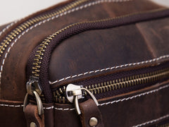 Coffee Leather Mens Small Messenger Bag Cool Mini Side Bag Belt Bag for men - iwalletsmen