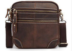 Coffee Leather Mens Small Messenger Bag Cool Mini Side Bag Belt Bag for men - iwalletsmen