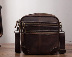 Coffee Leather Mens Small Messenger Bag Cool Mini Side Bag Belt Bag for men - iwalletsmen