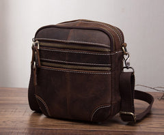 Coffee Leather Mens Small Messenger Bag Cool Mini Side Bag Belt Bag for men - iwalletsmen