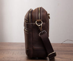 Coffee Leather Mens Small Messenger Bag Cool Mini Side Bag Belt Bag for men - iwalletsmen