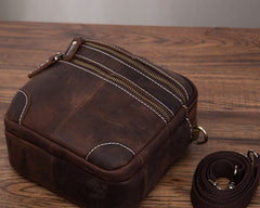 Coffee Leather Mens Small Messenger Bag Cool Mini Side Bag Belt Bag for men - iwalletsmen