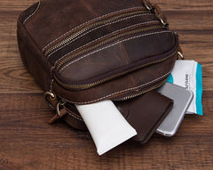 Coffee Leather Mens Small Messenger Bag Cool Mini Side Bag Belt Bag for men - iwalletsmen